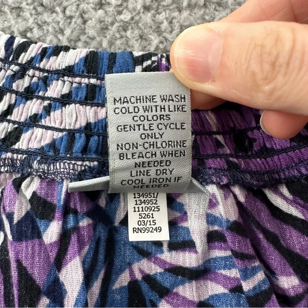 NWT Catherines Short Sleeve V Neck Tasseled Blouse Shirt 100% Cotton Palms 0X‎ Purple - Image 5