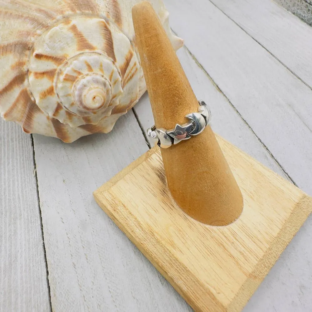 Moon & Stars Sterling Silver Ring Size 7 - Image 3