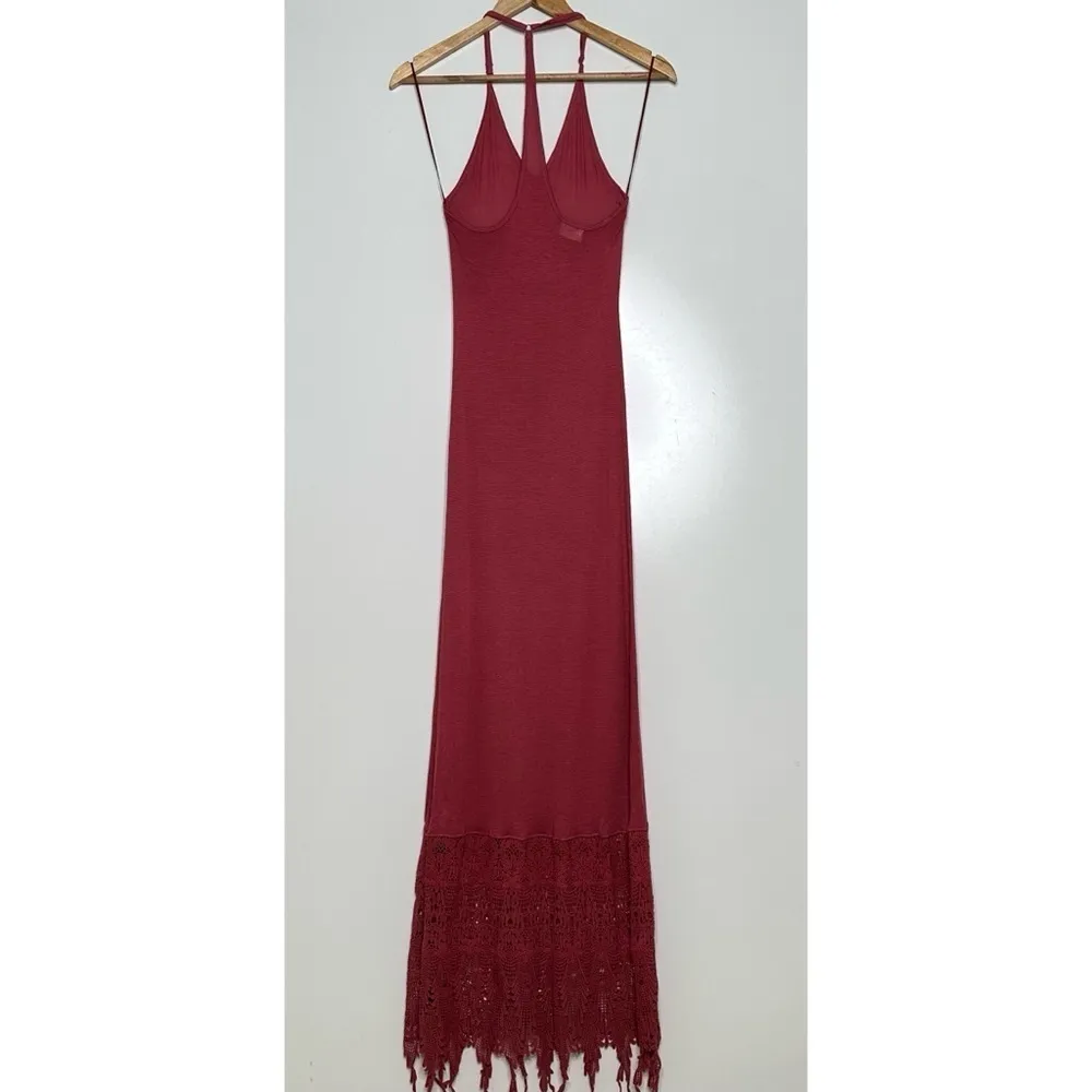 Free People Intimately T-Back Crochet Lace Hem Linen Blend Maxi Slip Dress Small - Image 7