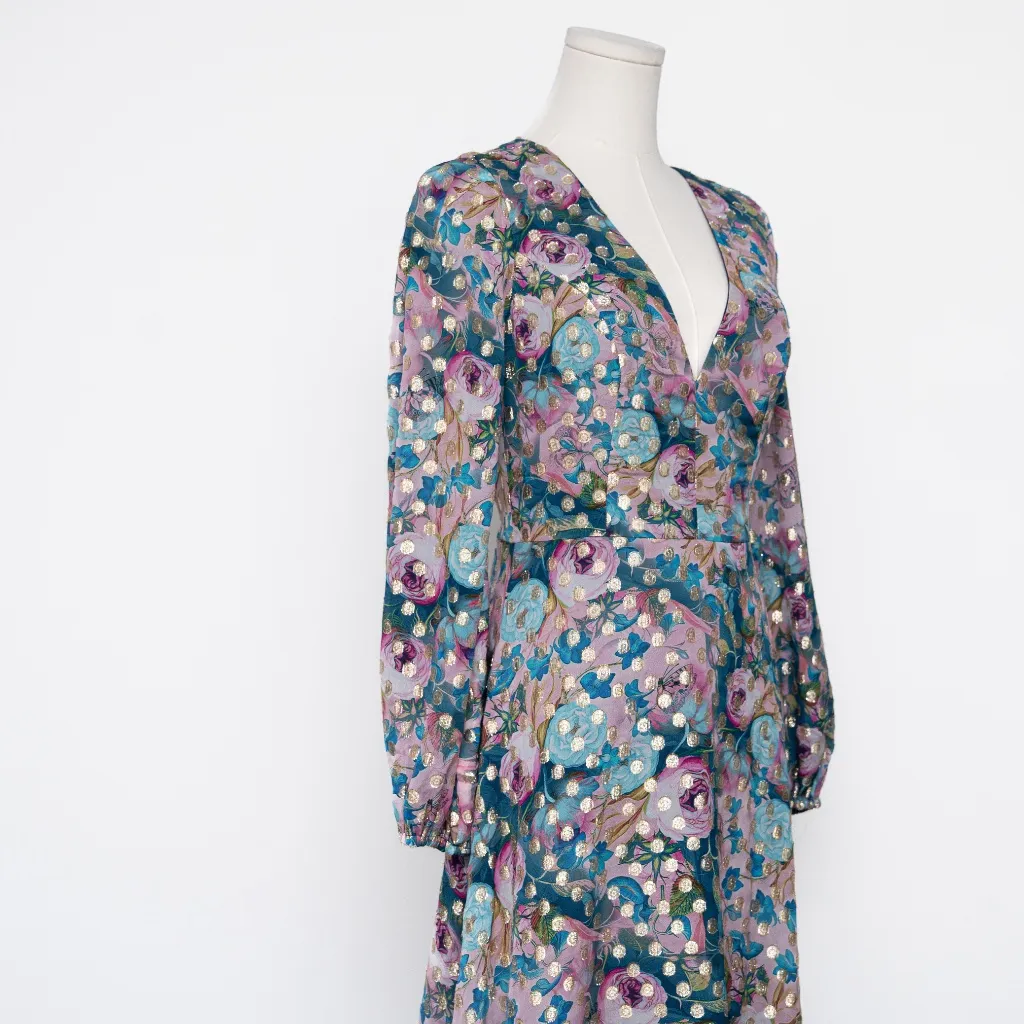 Dress the Population | Metallic Floral Long Sleeve Midi Dress - Image 8