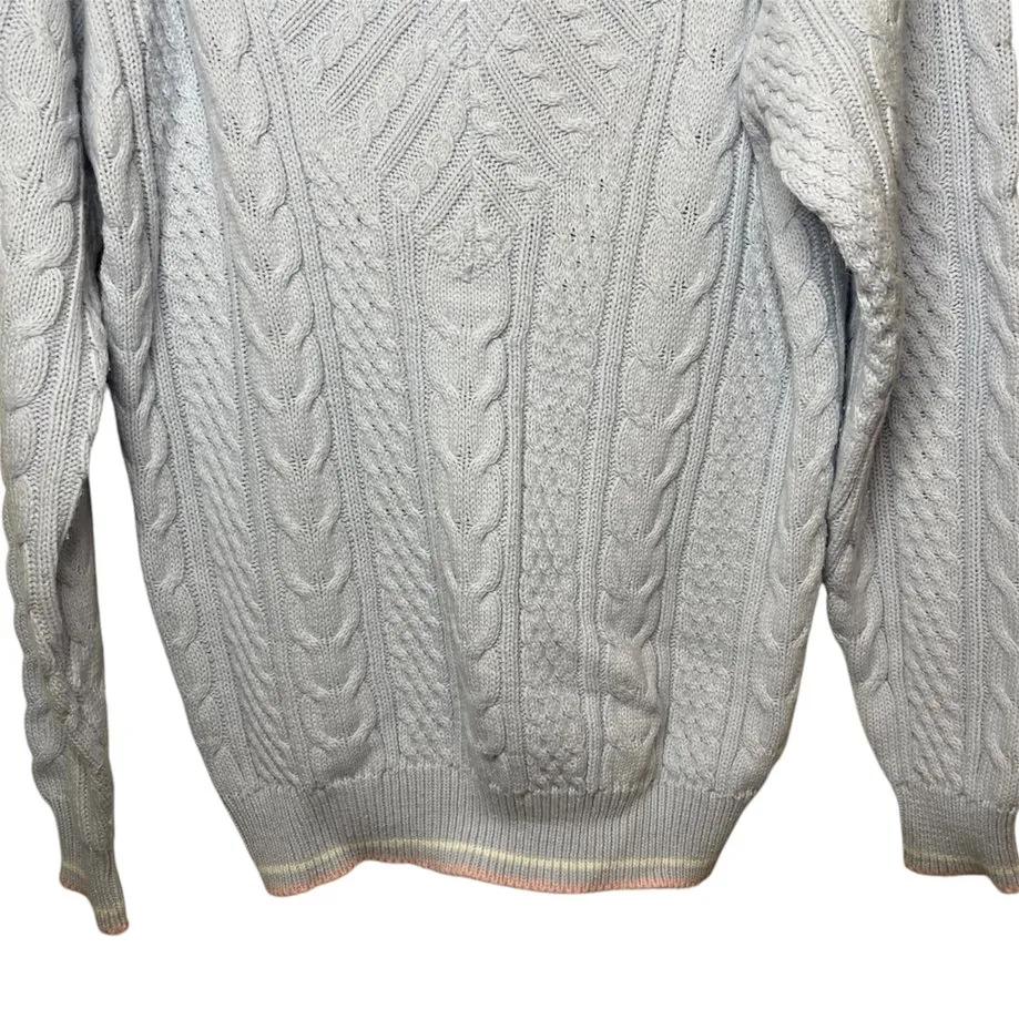 Vintage IZOD Club Cable Knit Sweater Light Blue Preppy Classic Tennis Style M - Image 5