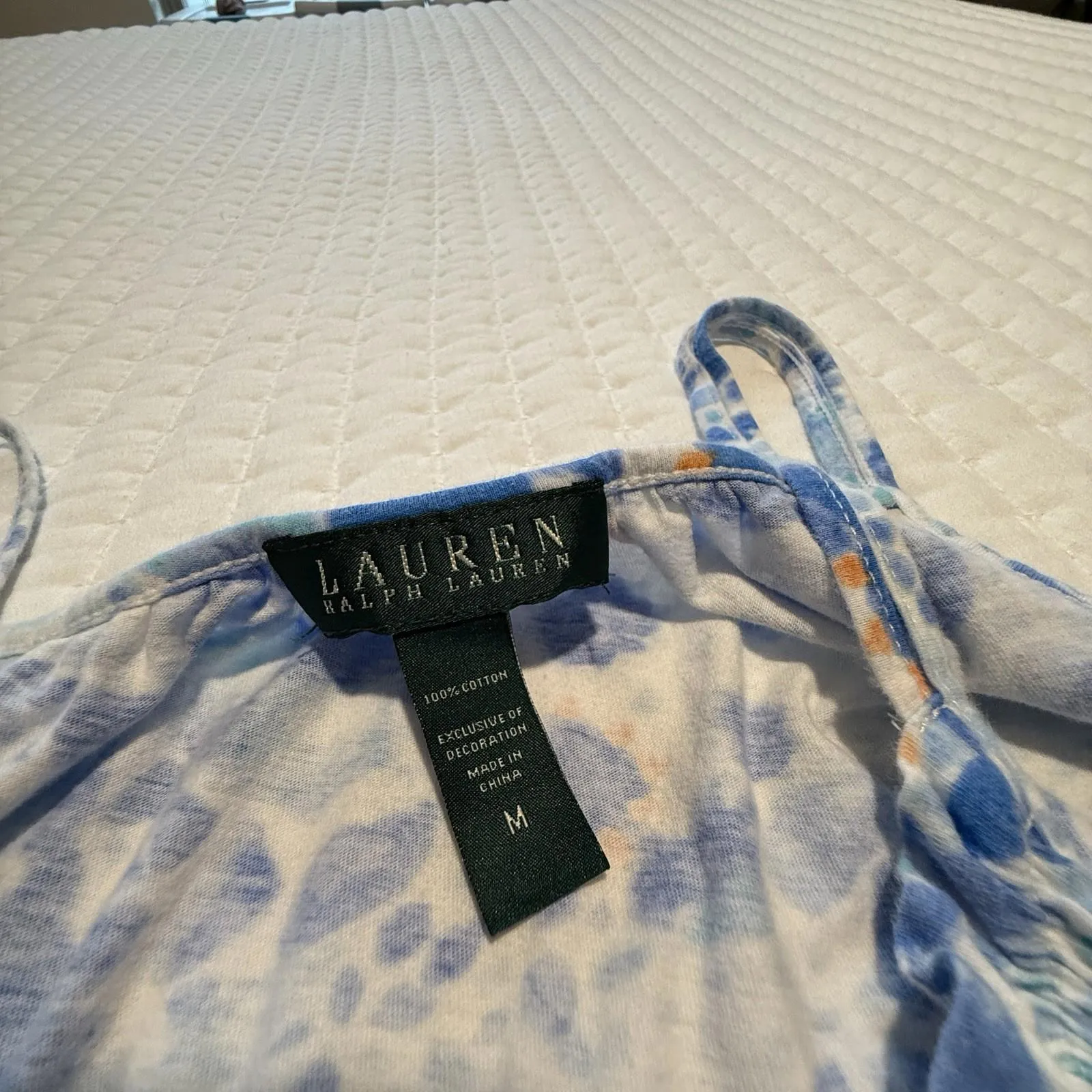 Lauren Ralph Lauren Nightie Slip Short Nightgown Sz M Medium Blue Geo Floral - Image 5