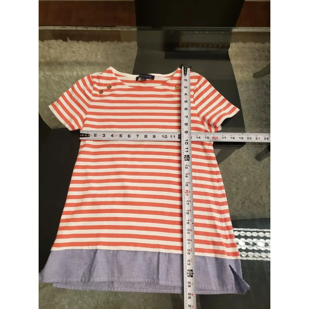 Tommy Hilfiger T-Shirt Women's Medium Red Striped Cotton Regular Fit Slit Hem - Image 8