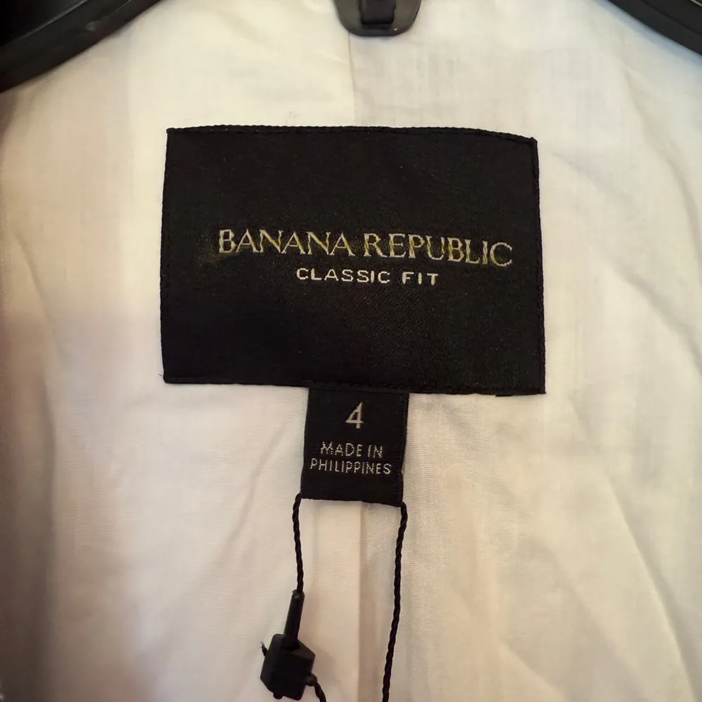 Banana Republic Women Navy White Pinstripe Classic Fit Linen Cotton Blazer NWT-4 - Image 2