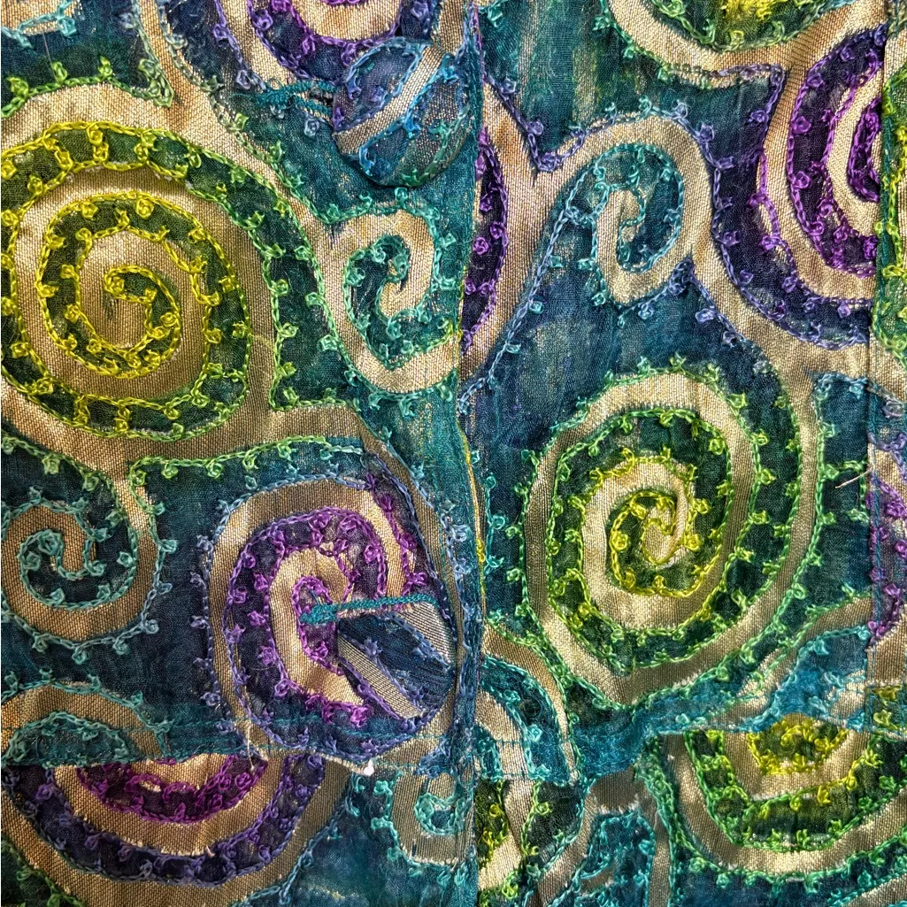 Chico’s Green Purple Swirl Y2K Burnout Jacket Eclectic Artwear Size 1 (M) - Image 8