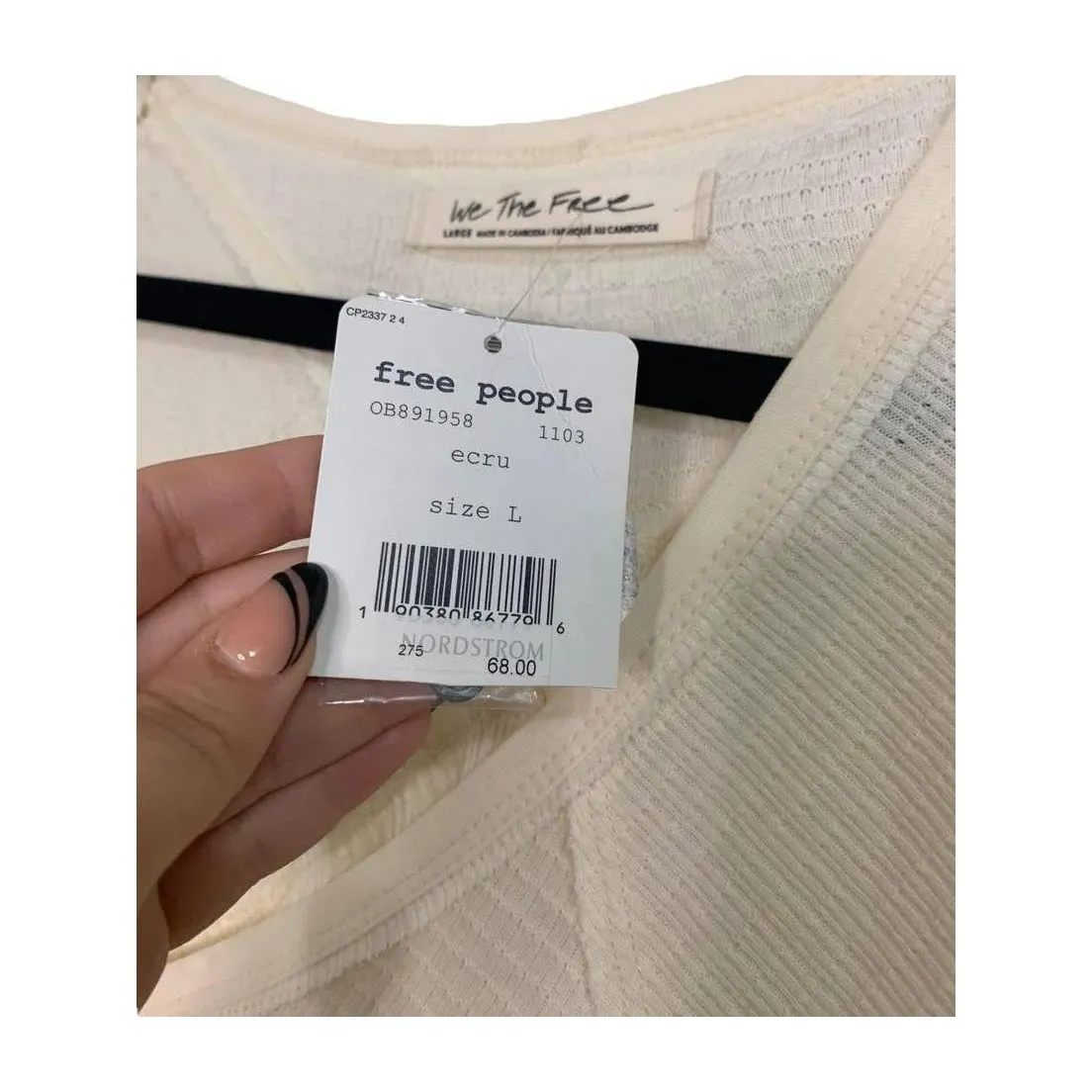 Free People We The Free Citrine Thermal Ecru Top Large‎ #OB891958 - Image 3