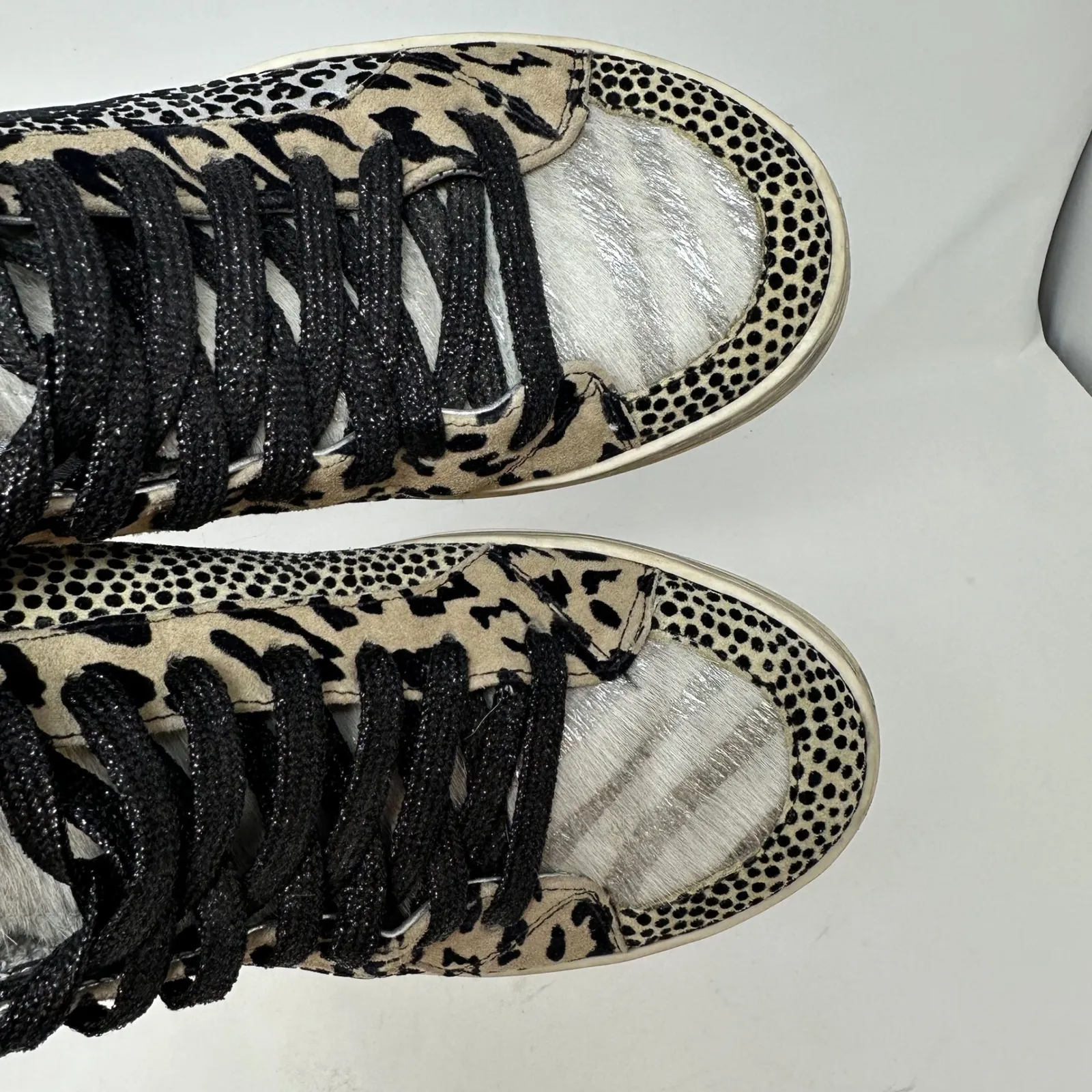 P448 Skate High Top Animal Print Leather & Fur Sneakers 38 - Image 5
