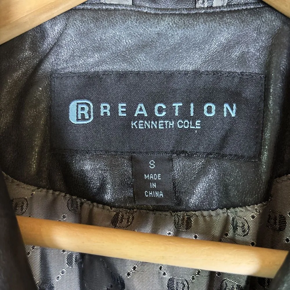 Vtg Reaction Womens‎ Leather Coat Sz S Black Soft Jacket Button Up 90s Matrix - Image 4