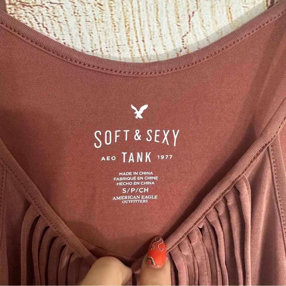 American Eagle Rusty Red Western Fringe Summer Festival Blouse - Image 3