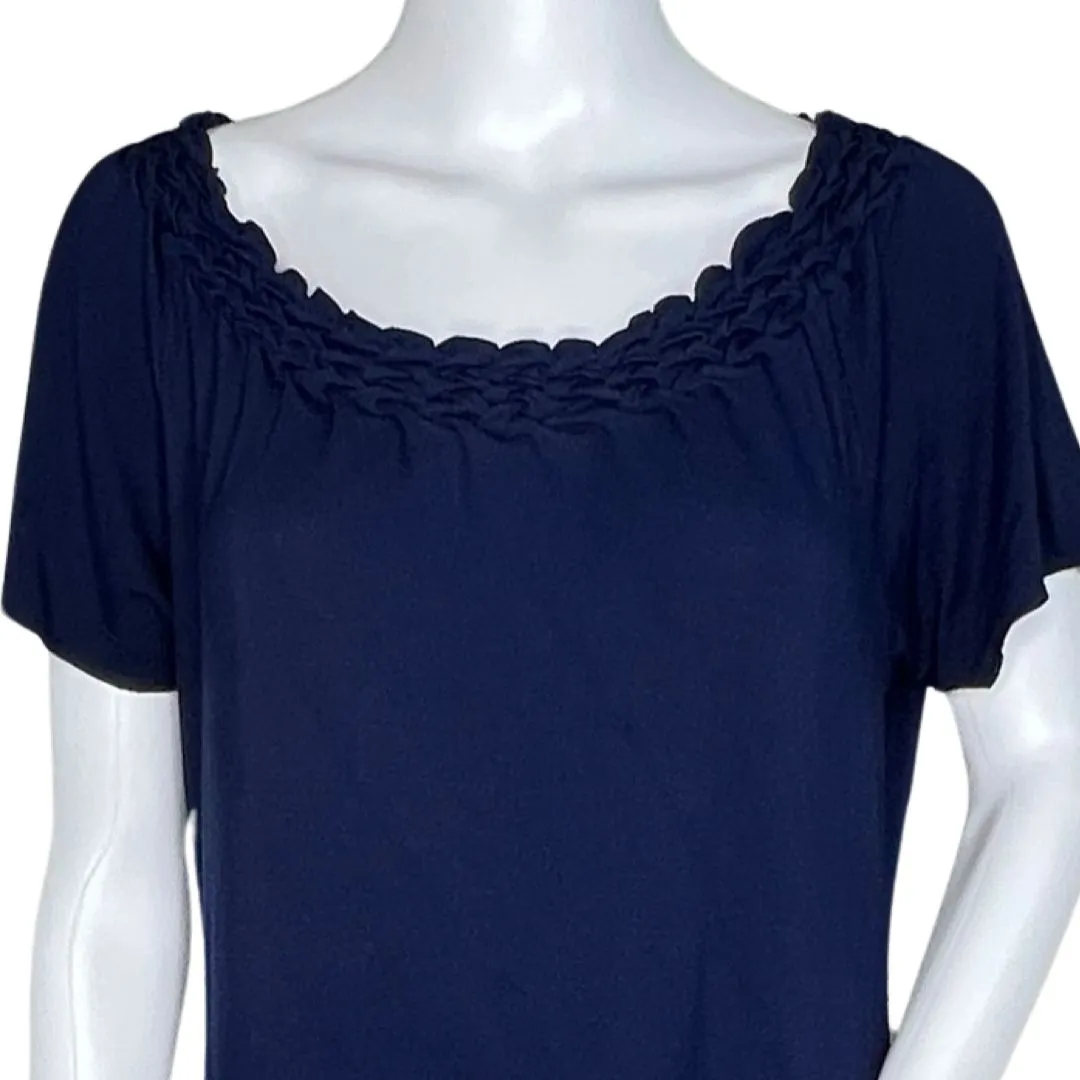 Talbots Dress Womens Large Navy‎ Blue Midi Braided Neck Shift Career Minimalist - Image 5