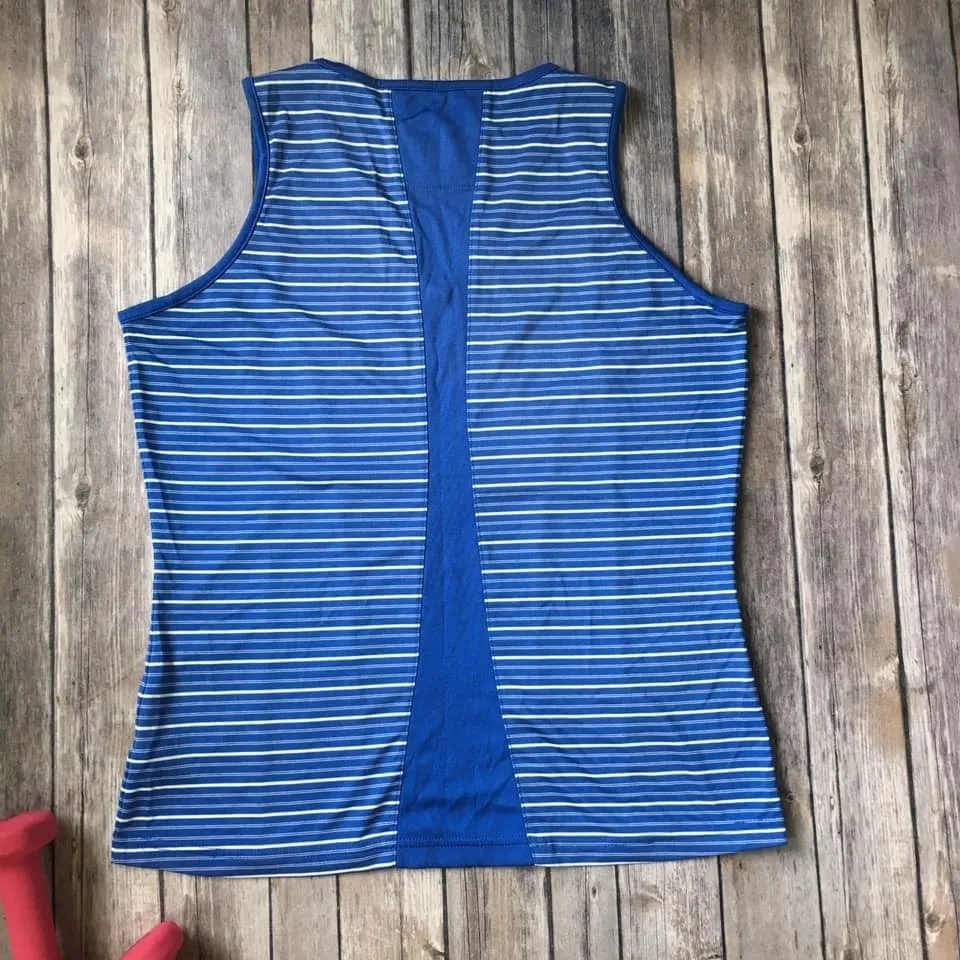 Bolle Athletic Tank Top Wmn L 12 14 Performance Sport Pickleball Striped Workout Blue Size L - Image 3