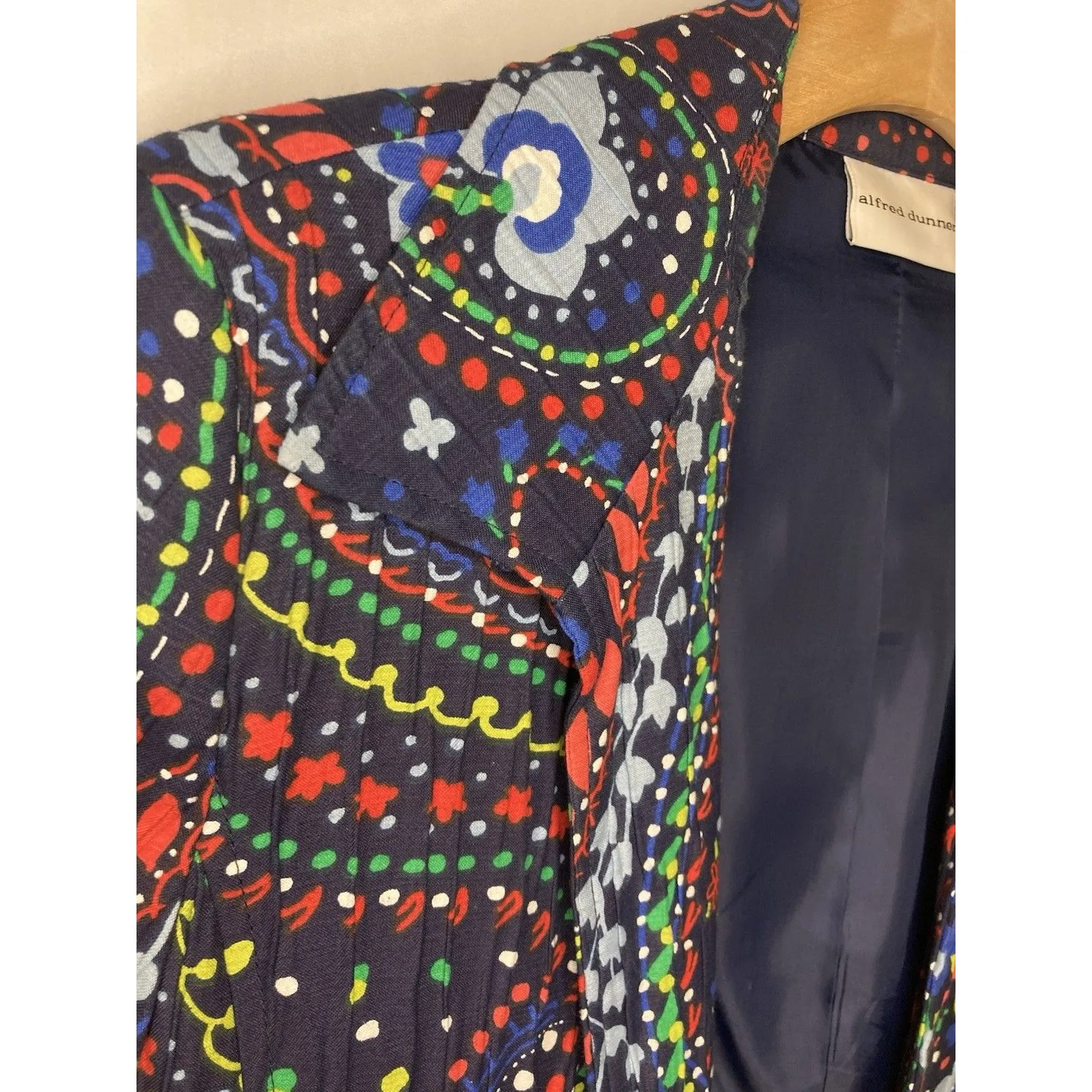 Alfred Dunner Womens Blazer Jacket 10 Navy Floral Paisley Open Front Crinkle - Image 2