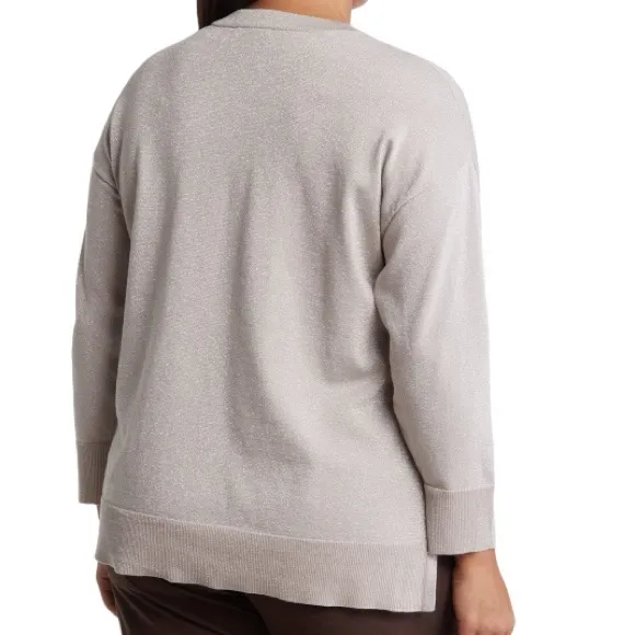T Tahari Metallic Crew Neck High Low Sweater - Image 6