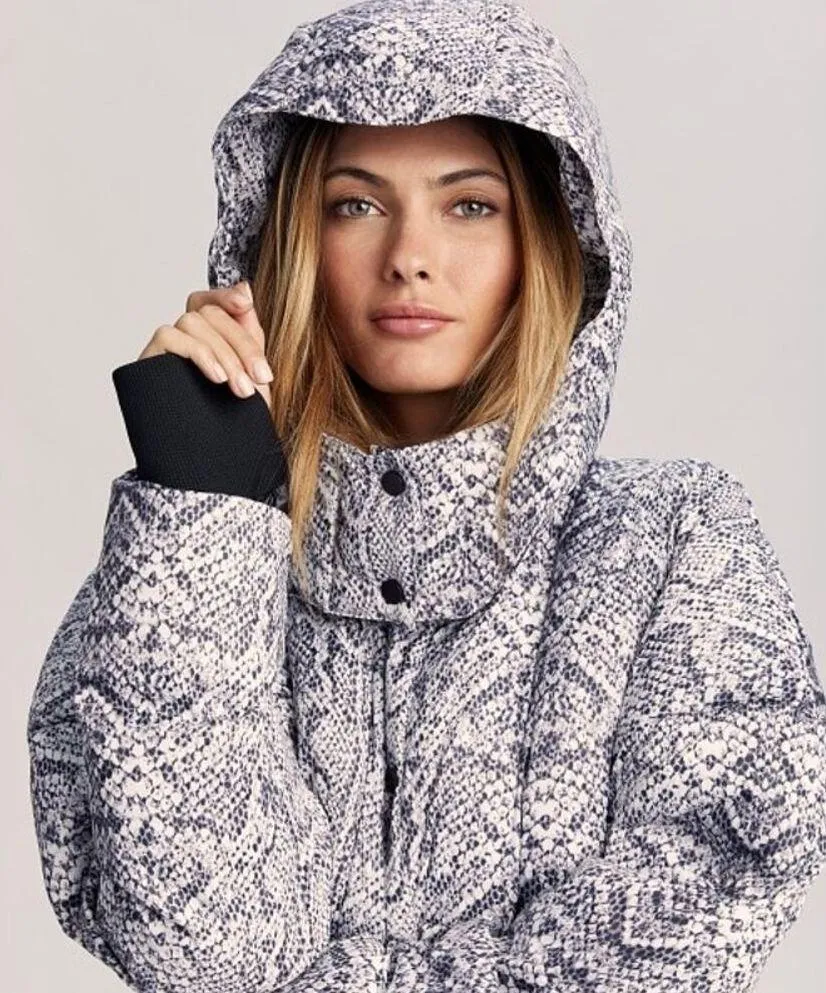 Varley Highland Puffer Snow Jacket Medium Contrast Snakeskin Print Warm Coat - Image 8