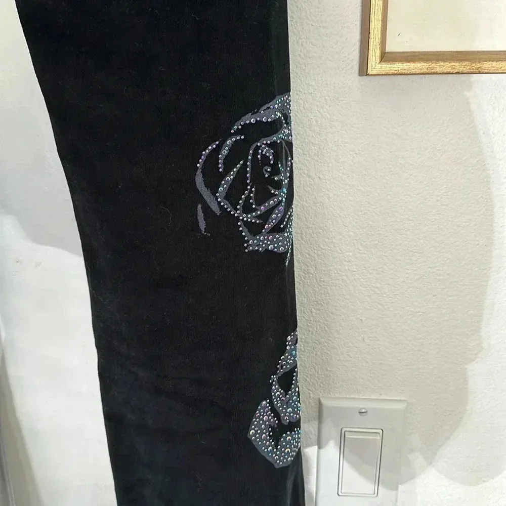 NWT BCBGMaxAzria Velvet Rhinestones Iridescent Roses Hoodie Track Suit 2-Piece - Image 11