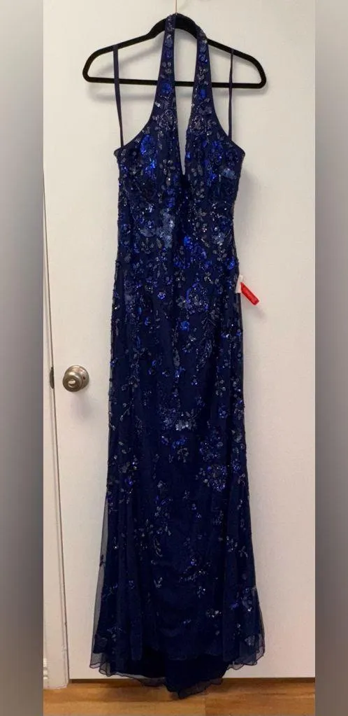 NWOT Mac Duggal navy blue FLORAL EMBELLISHED HALTER GOWN  16 - Image 6