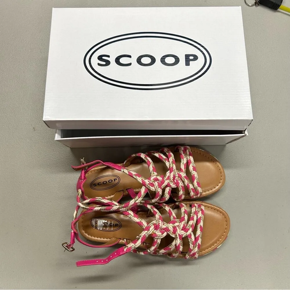 Scoop Braided Sandal Flat Strappy Pink Cream Buckle Closure Womens Size 8.5 NIB - Image 4