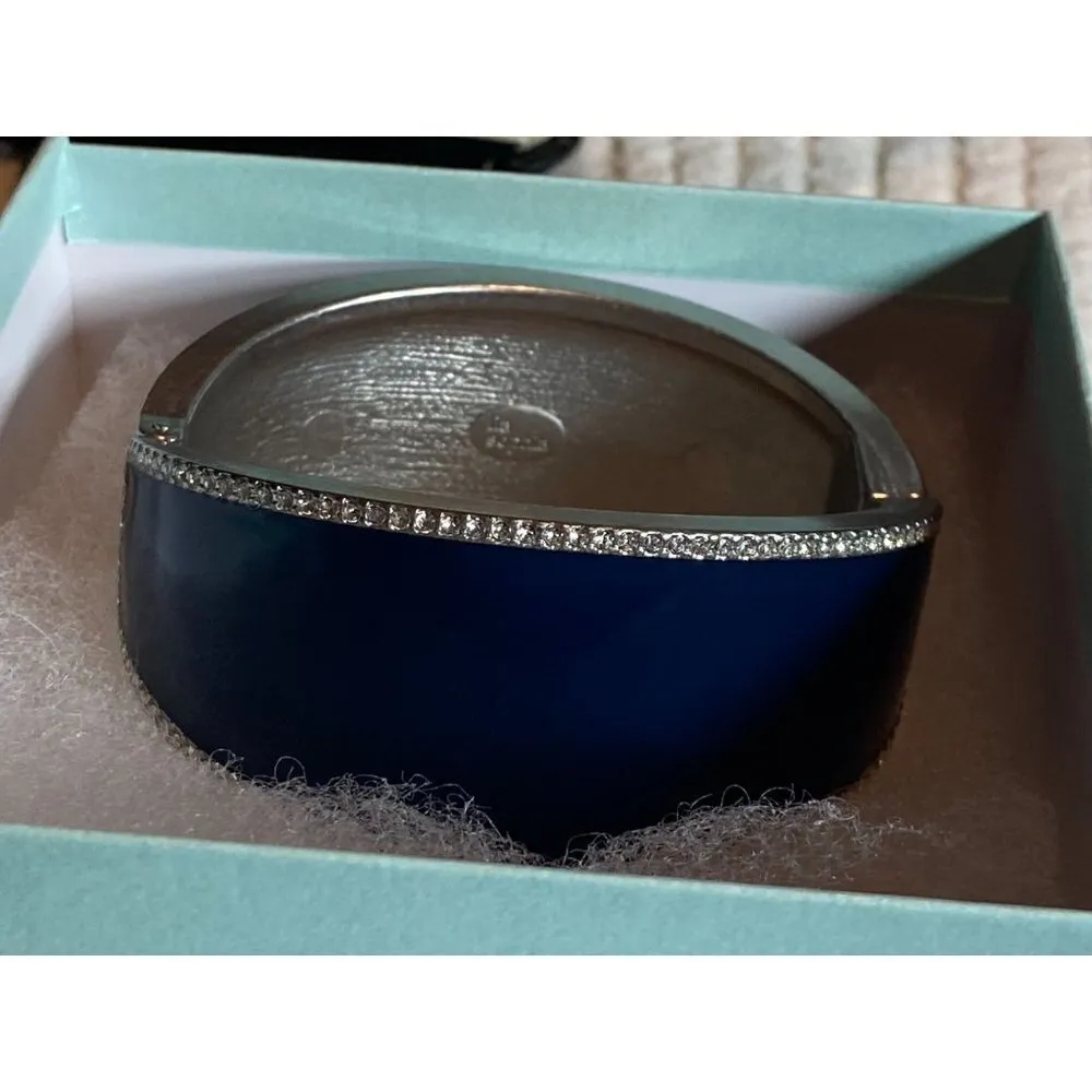 Lia Sophia‎ Deep Blue Enamel Silver Diamond Style Accents Magnetic Cuff Bracelet - Image 2