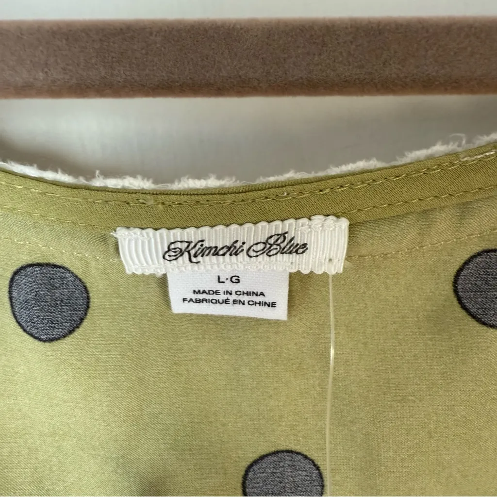 Urban Outfitters Kimchi Blue Green Polka Dot Apple Square Neck Cropped Blouse L - Image 7