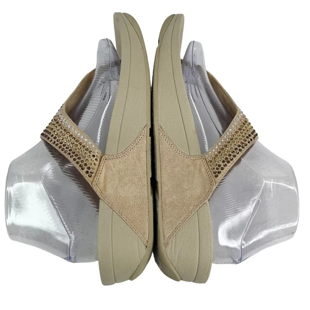 FitFlop Strobe Thong Flip Flop Sandals 9 Gold Silver Crystal Embellished - Image 6