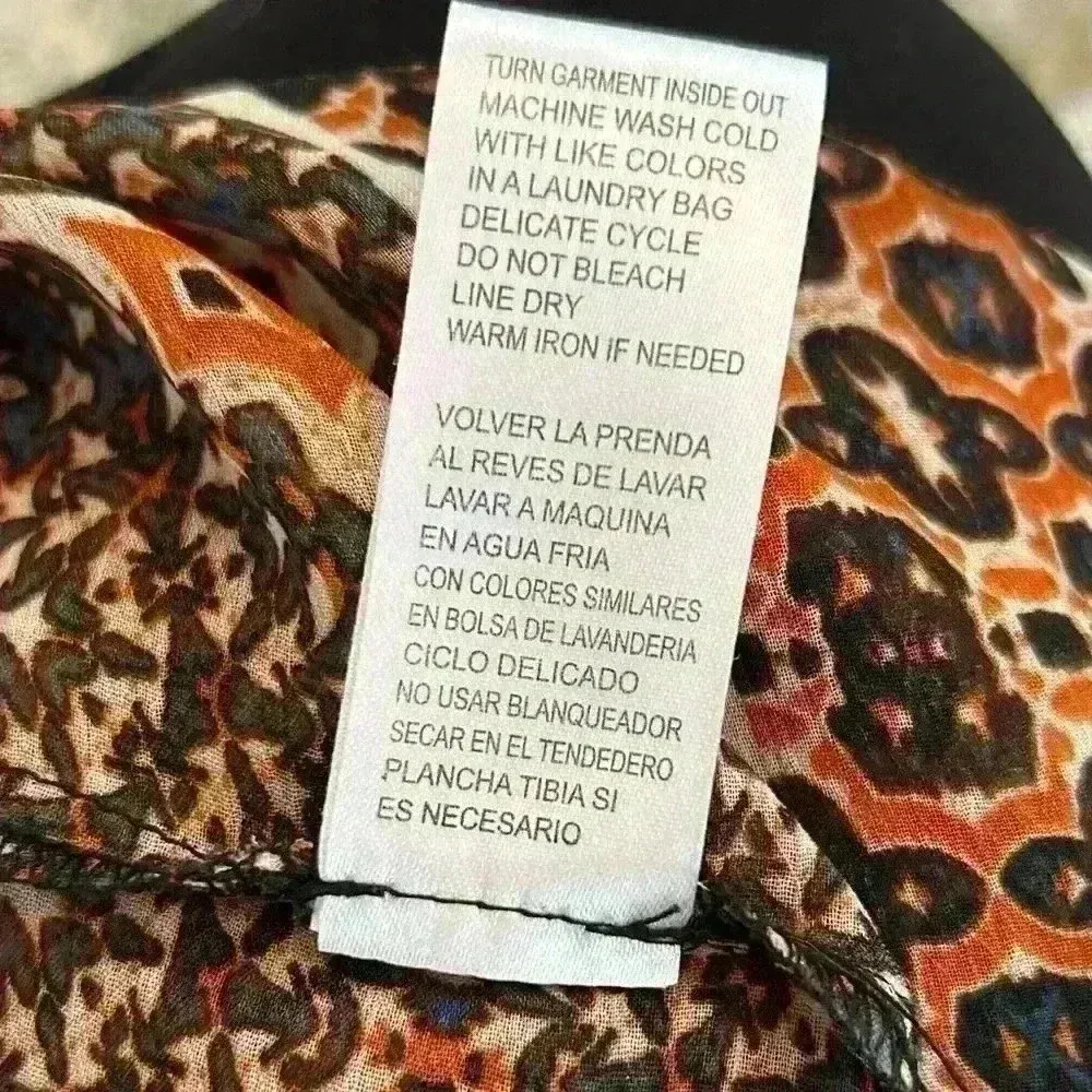 Democracy Women’s Boho Tie Front Tunic Top 3/4 Sleeve Sheer Shirt Blouse Size L - Image 6