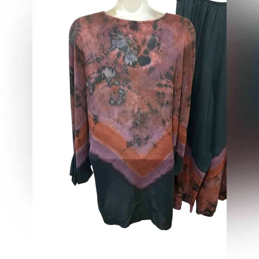 VTG Carole Dolighan Art 2 Wear Artsy 2PC Set L Dolman V Neck Tunic Wide Leg Pant Purple Size L - Image 4