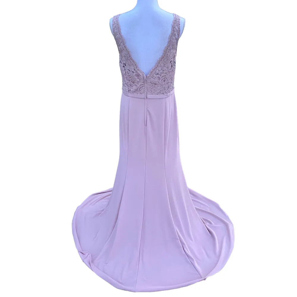 David's Bridal Lace Stretch Crepe V-neck Bridesmaid Dress Women's 12 Cameo - Image 4