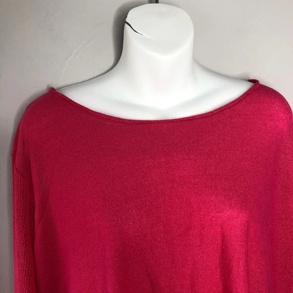 PHILOSOPHY Pink Wide Neck Split Hem Crochet Knit Back Top - Image 4
