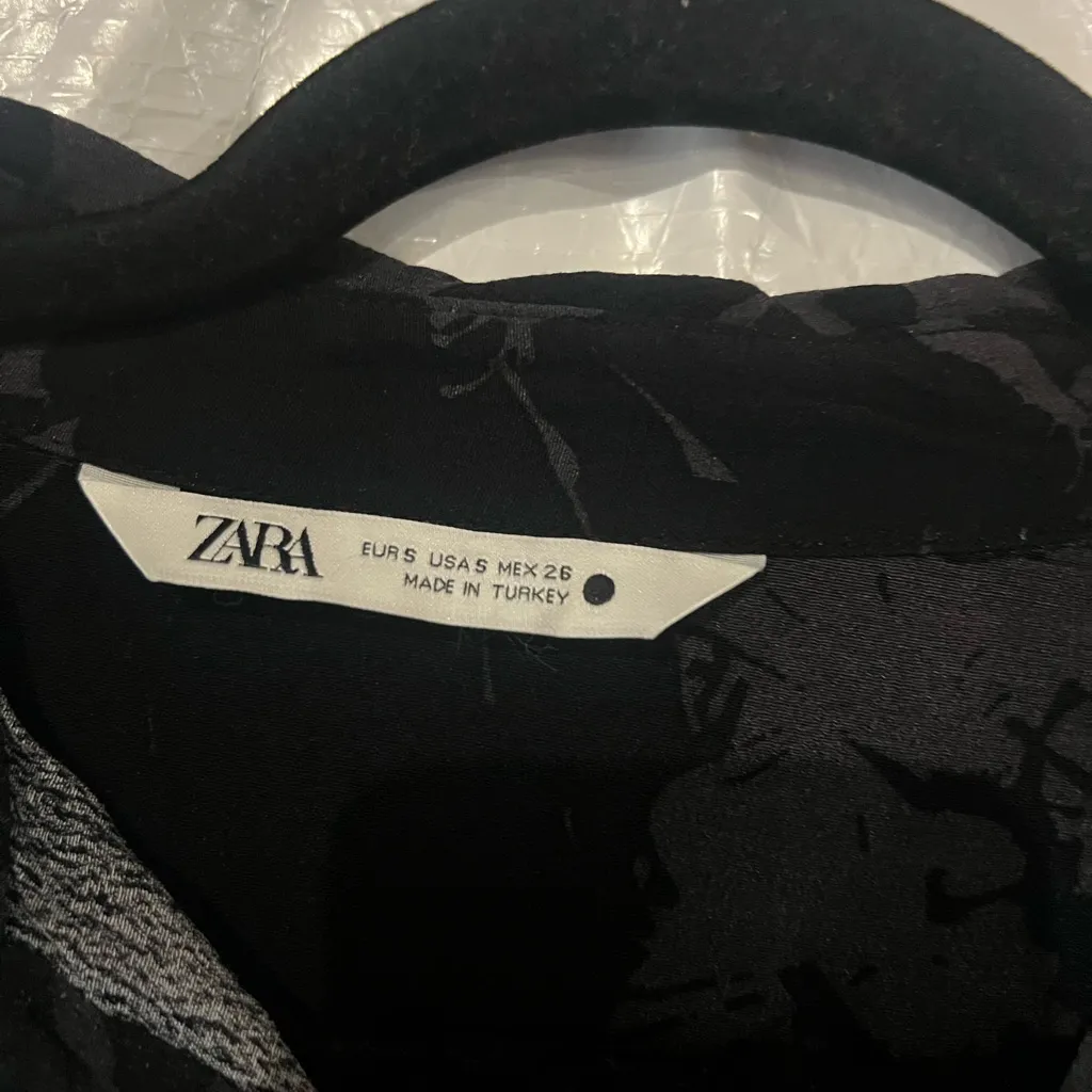 Zara Black Printed Button Down Shirt Dress Size Small - Image 4