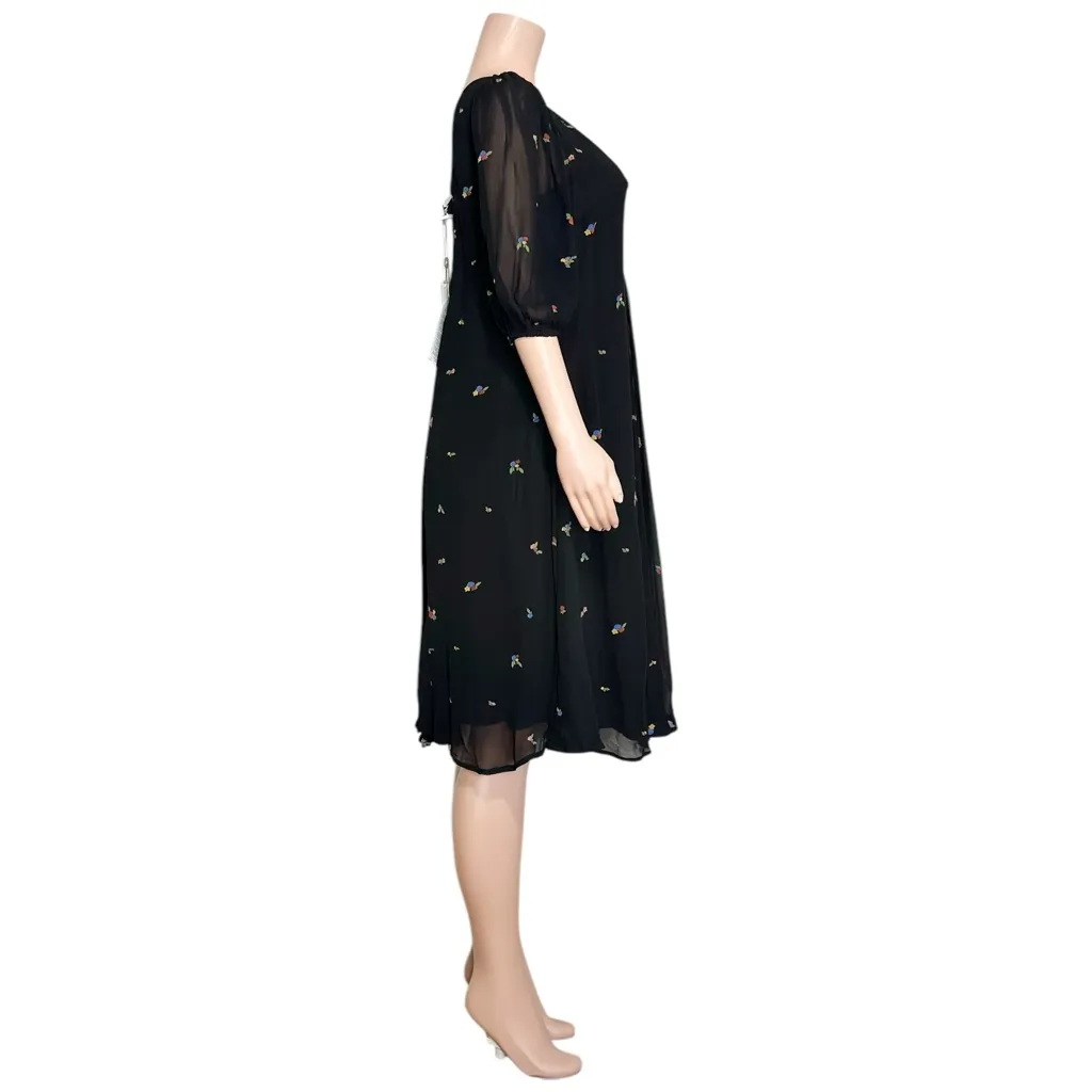 GANNI Gathered Floral-Print Crepe De Chine Midi Dress, Black, FR34/US2 - Image 9