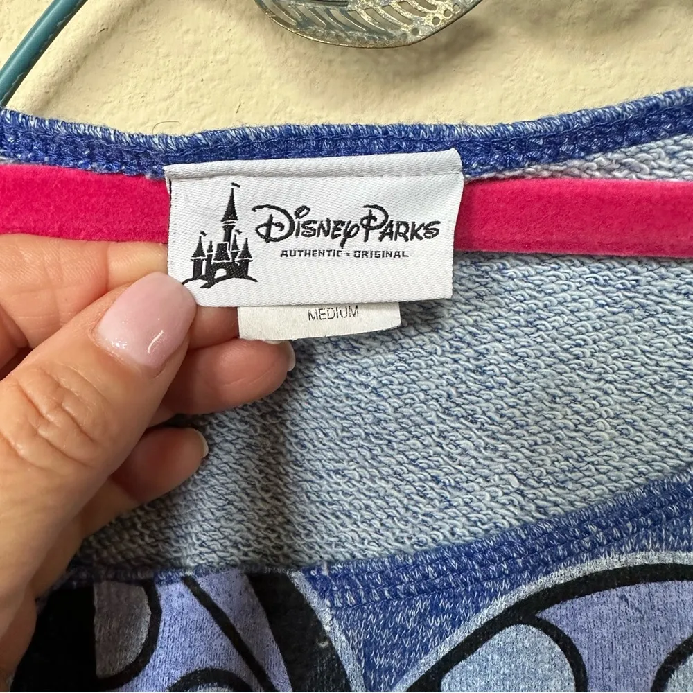 Disney Parks blue dancing Minnie Mouse off shoulder pullover sweatshirt Sz M EUC - Image 3