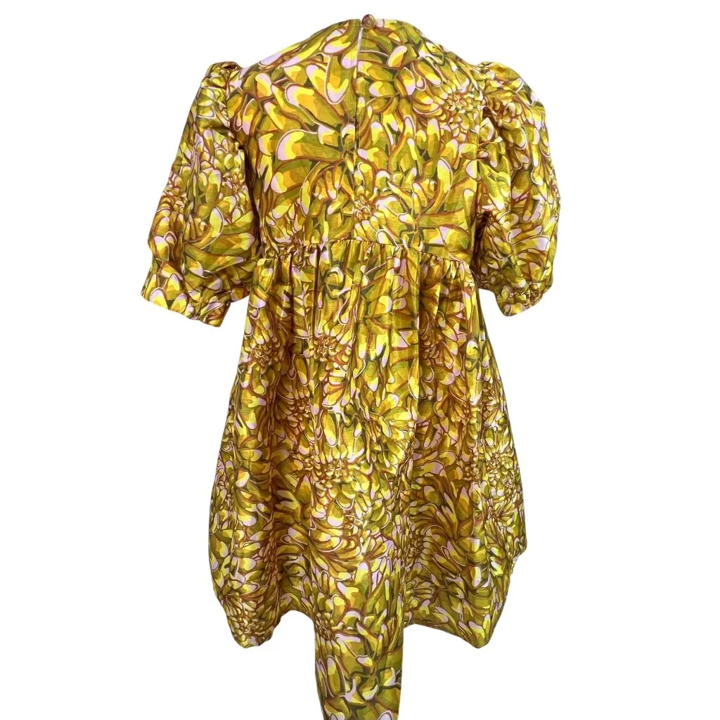 Kika Vargas Mum Floral Puff Sleeve Min Baby Doll Dress XS Vibrant Floral Print Yellow - Image 7