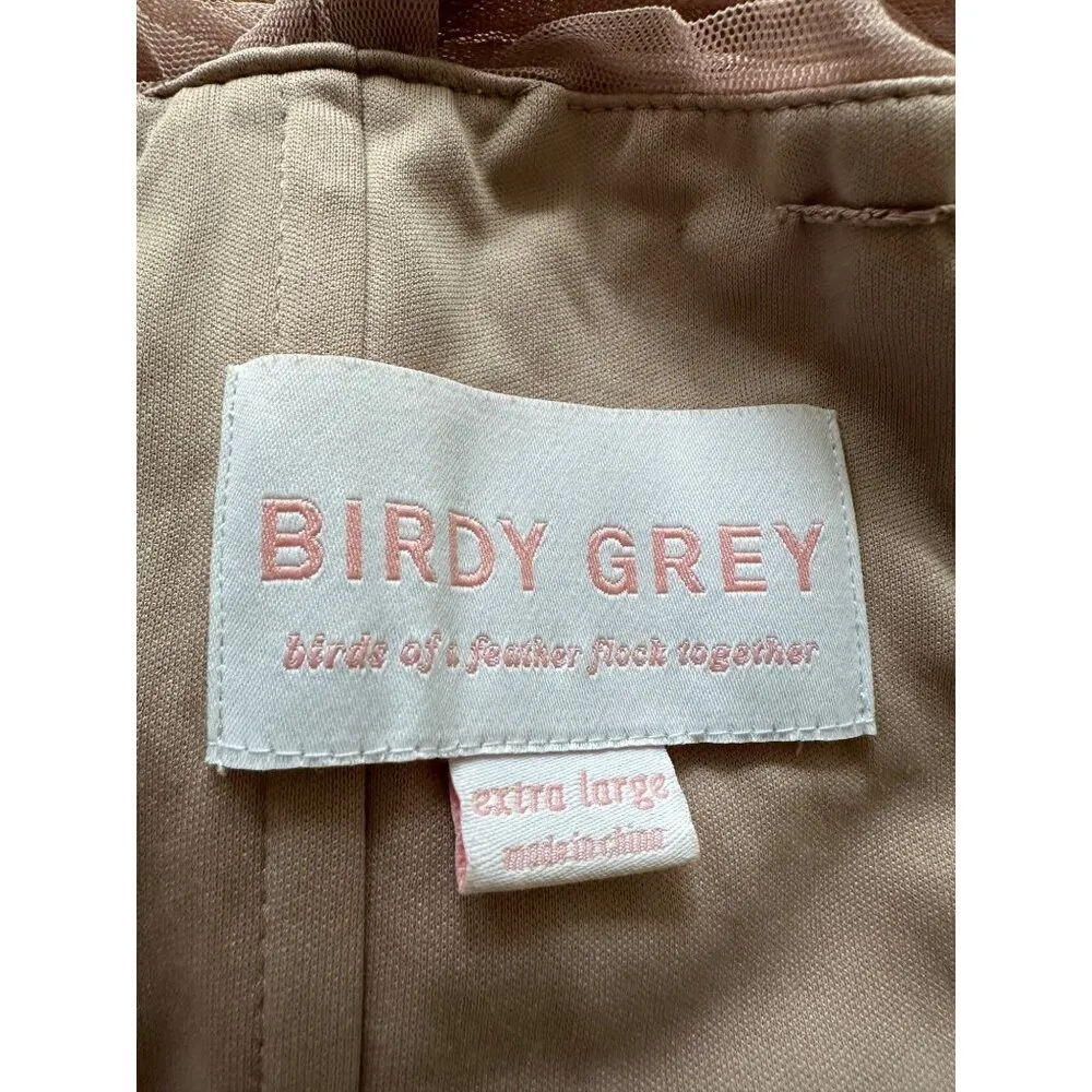 Birdy Grey Champagne Beige Nude Full-Length Tulle Gown Pleated Bodice XL - Image 6