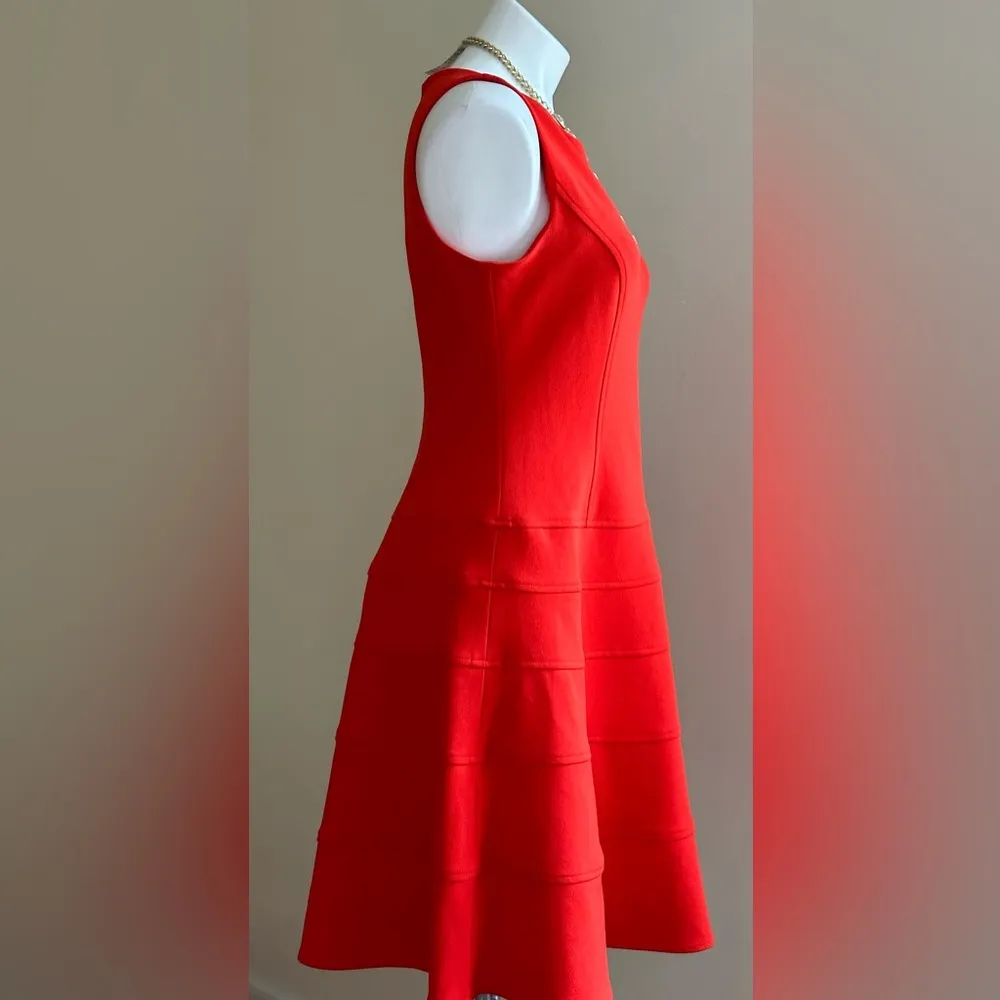 Bright Red Midi Sleeveless Dress SZ 8 Zipper In Back with Symbol - Image 3