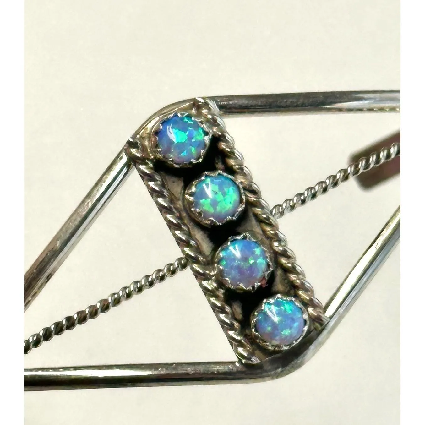 Navajo Handmade Blue Lab Opal Sterling Silver Cuff Bracelet - Image 8