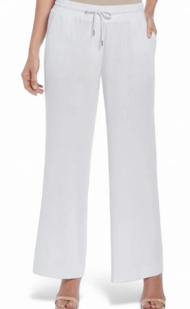 Cubavera women’s wide leg white linen pants drawstring coastal vacation neutral Size L - Image 1