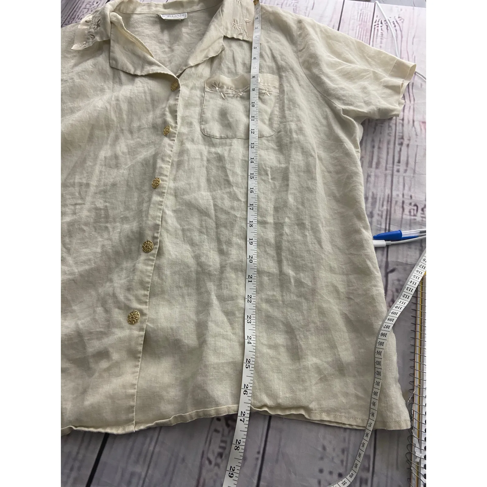 Vintage Jordan Linen Shirt Womens 18W Button Front Pocket Collar Short Sleeves - Image 8
