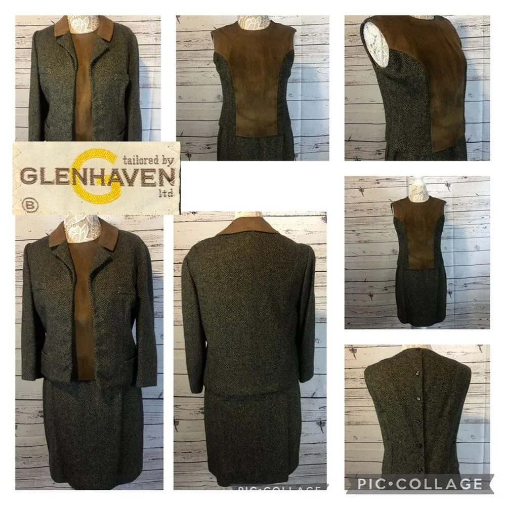 Vintage Glenhaven Green & Brown tweed 3 piece skirt suit late 50's size medium - Image 4