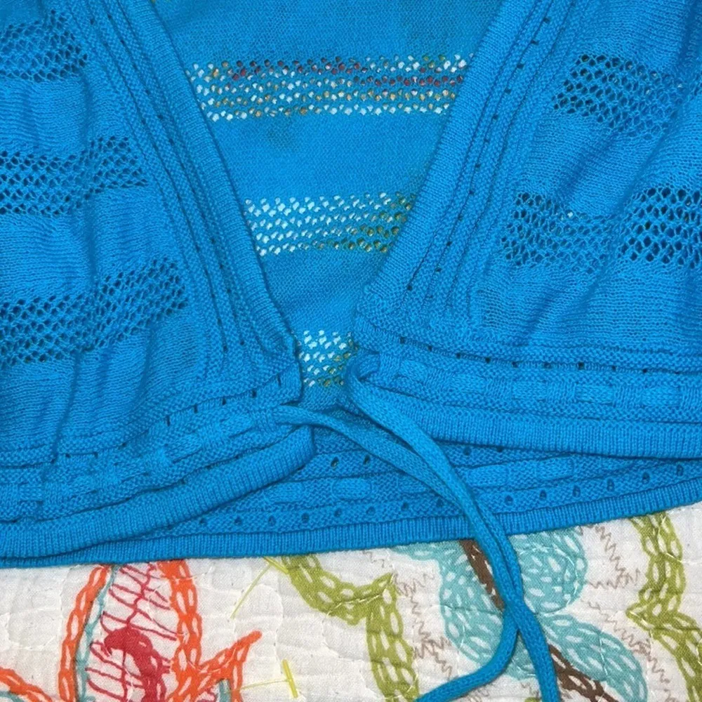 Jones New York signature XL womens coastal blue knit sweater cardigan tie bottom - Image 7