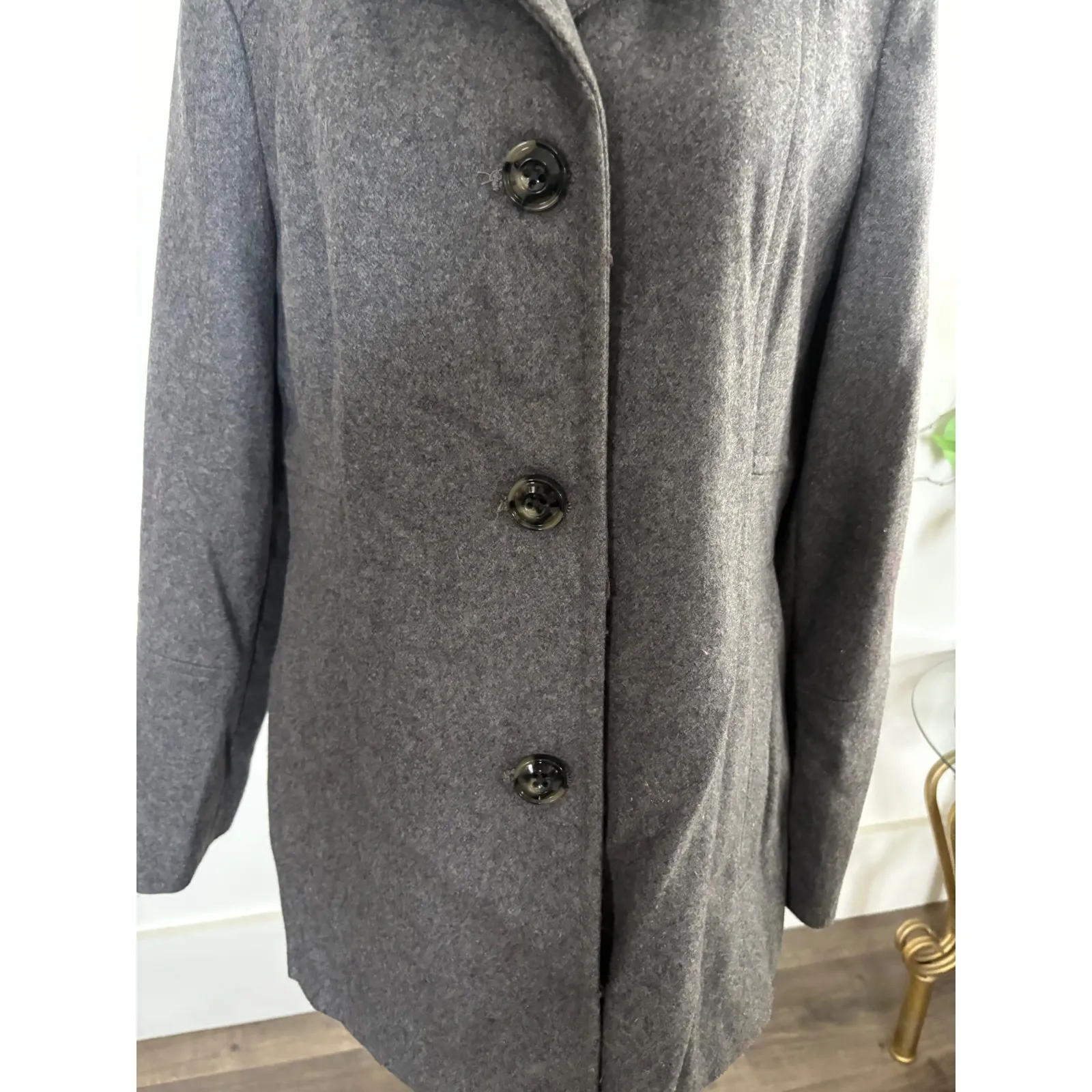 London Fog Women's Gray Wool Blend Coat Jacket Classic Pea Coat Medium - Image 2