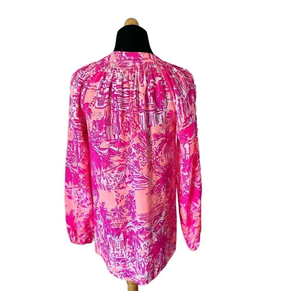 Lilly Pulitzer Elsa Silk Top in Beach Street Whales Print Size XS - Image 8