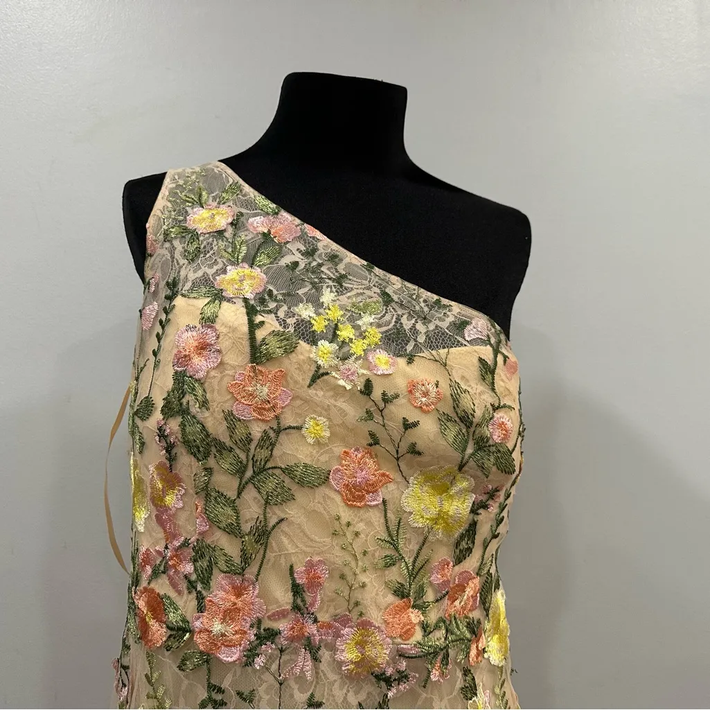 MAC DUGGAL 68606 Beige One Shoulder Floral Embroidered Gown in Yellow Multi 12 - Image 7