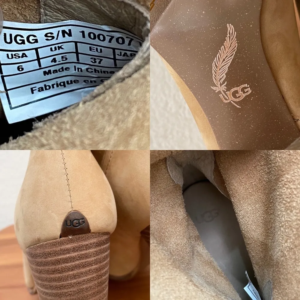 UGG “Thames” Nude Suede Leather Ankle Heeled Boots in Wet Sand Color Size 6 - Image 14