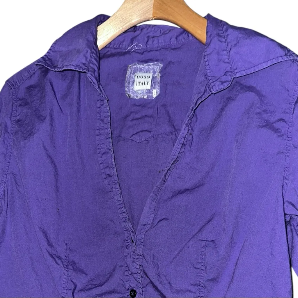 0039 Italy Women’s Sz L Purple Cotton Button Down Long Sleeve Collared Top Shirt Size L - Image 3