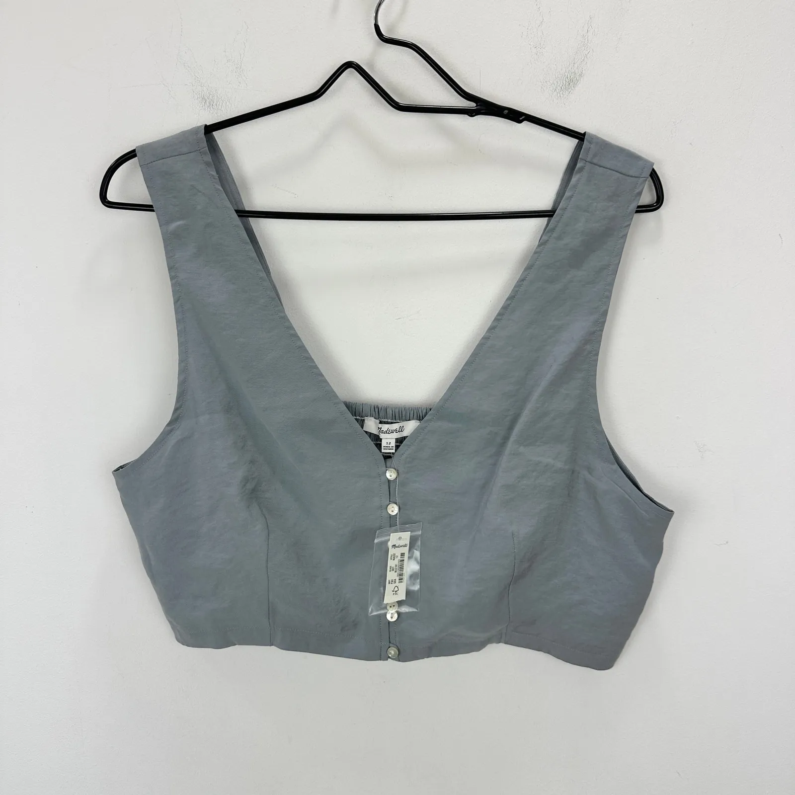 Madewell Softdrape Gwen Crop Vest Top Still Dawn Gray Fitted V Neck US 12 NWT - Image 6