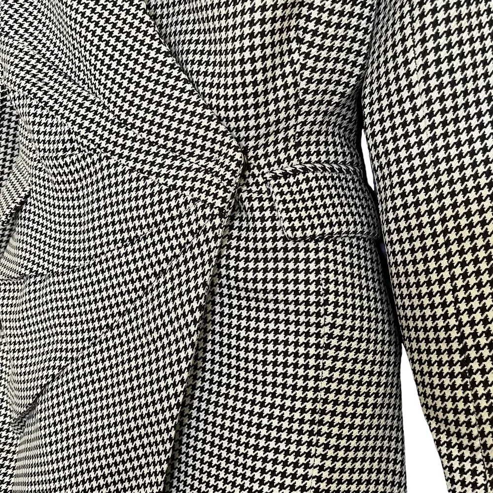 Houndstooth Asymmetrical Pleated Blazer-Style Wrap Mini Dress - Image 7