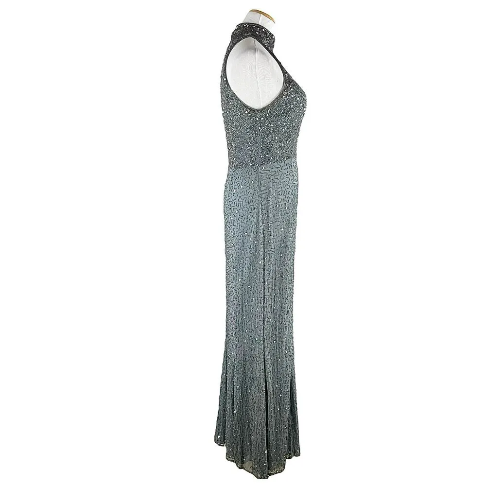 Ricci Wear Halter Neck Sequin Embellished Evening Gown Gray Silver Size M Size M - Image 9