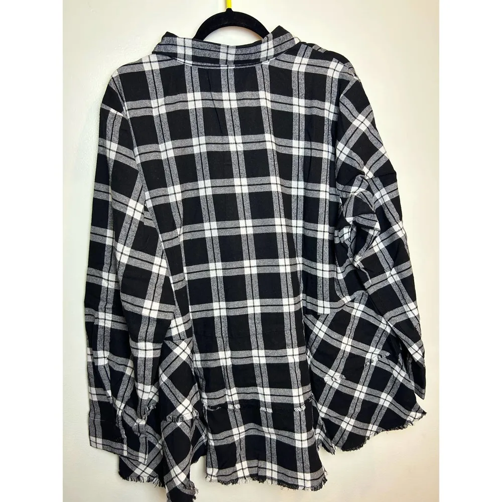 Joan Rivers Black White Plaid Button Up Size 22W Ruffle Flowy - Image 9