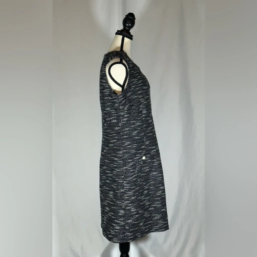 Karl Lagerfeld • Tweed Shift Dress Womens 12 Black White White Pearl Buttons - Image 6