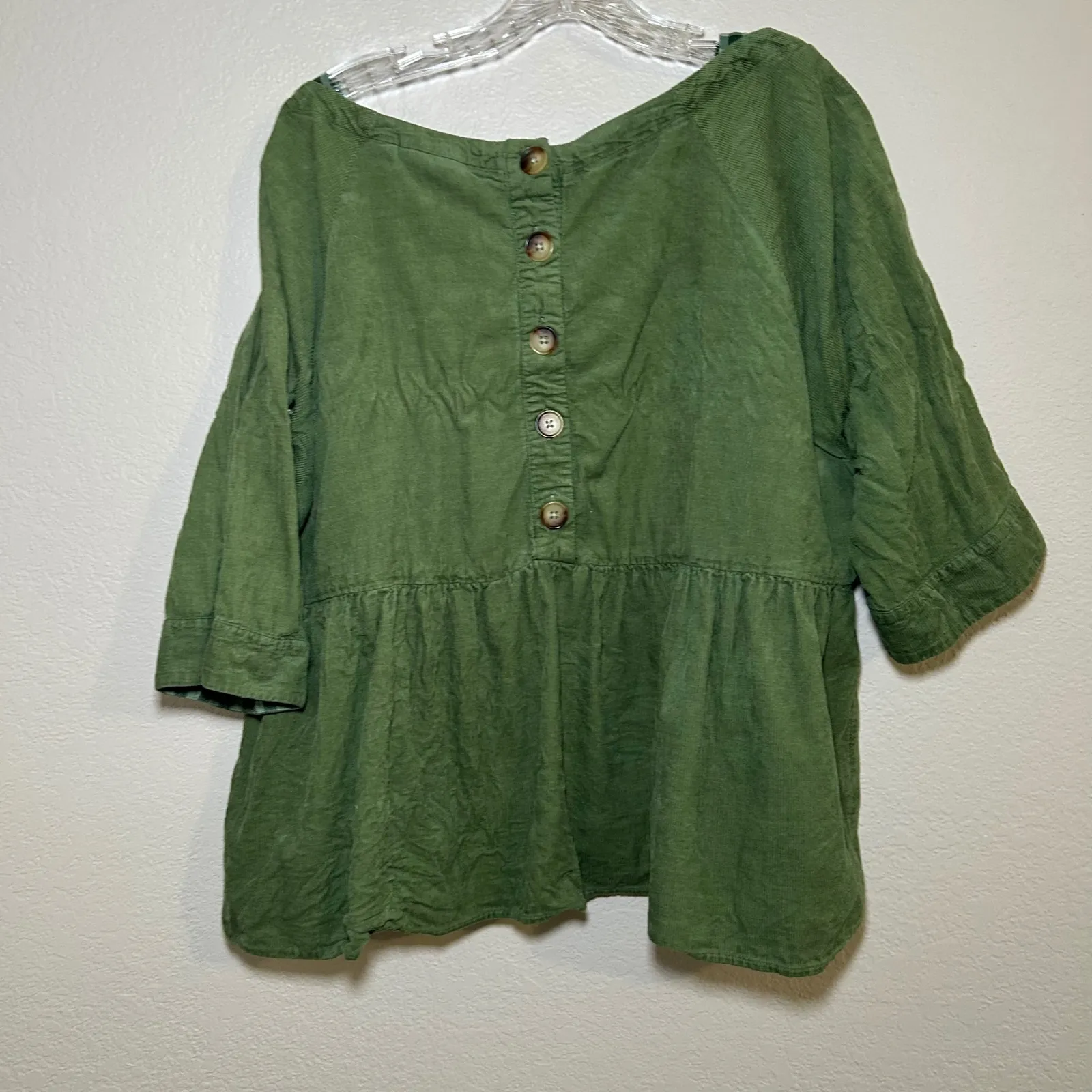 Maeve Anthropologie Maria Babydoll Blouse green corduroy women's large holiday - Image 8